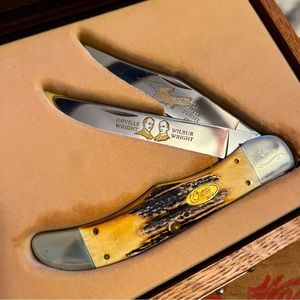 VINTAGE Ltd.Ed. Case XX Wright Bros.Commemorative in Etched glass Oak display.